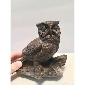 Red Mill‎ MFG USA Owl Figurine On Branch 4.5" Tall Brown Detailed